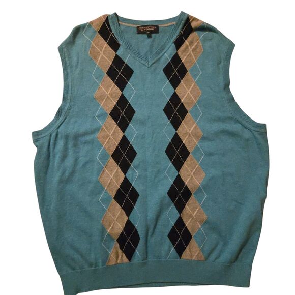 Roundtree & Yorke Argyle Sweater Vest XL Grandpa Core Cosby Diamond Preppy Golf - Picture 1 of 6